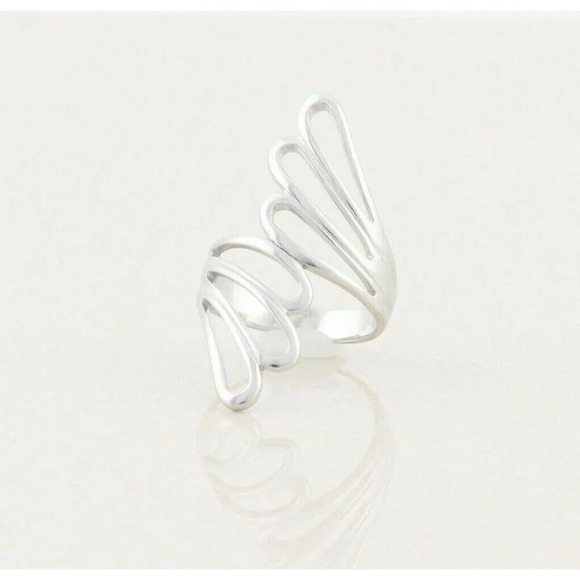 Sterling Silver Fan Ring Long Finger Ring size 8 1/4 - Picture 5 of 7